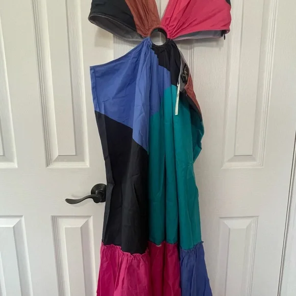 Anthropologie Geisha Design Colorblock Ring-Front Maxi Dress Pink, Blue and Teal - Picture 2 of 5